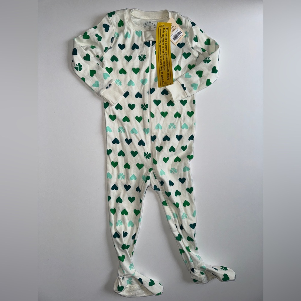 NEW Primary Organic Cotton Lucky Clover Zip Footie - Size 12-18 Months